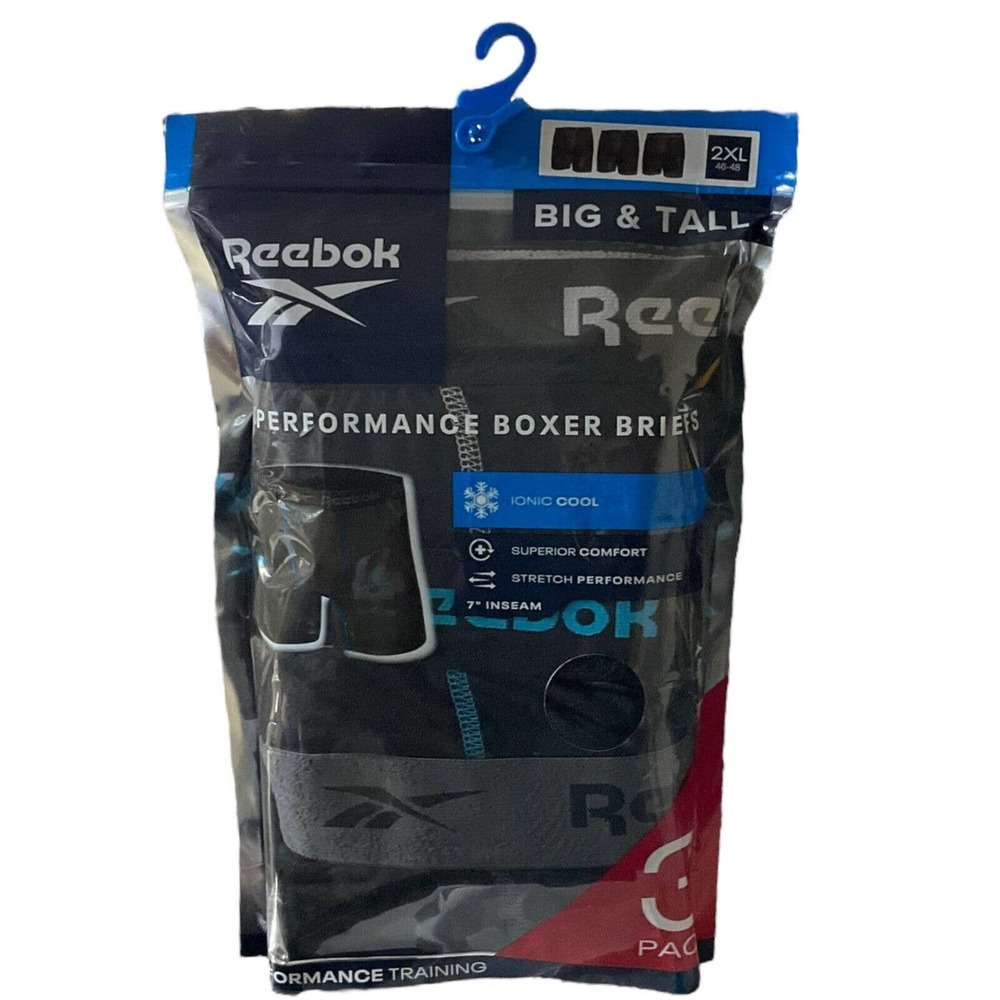 Reebok Men’s Blue & Black 4 Pack Stretch Performance Moisture Wicking Briefs - L